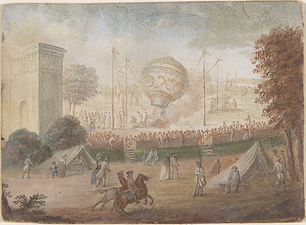 Anonymous, French, 18th century, Designs for Top and Four Sides of a Snuffbox with Scenes depicting the Ascent of a Hot Air Balloon