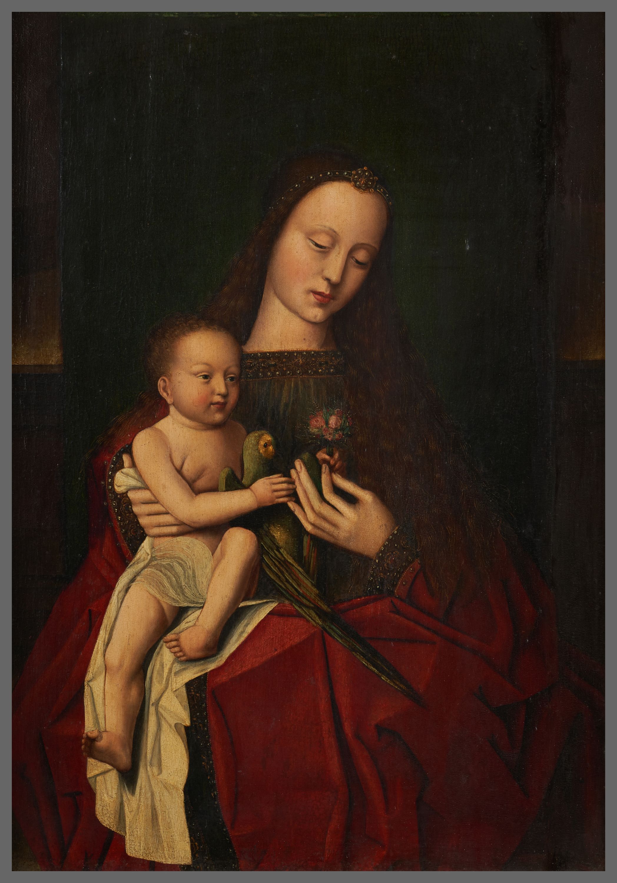 Anonyme, Vierge à l'enfant au perroquet, d'après Jan van Eyck