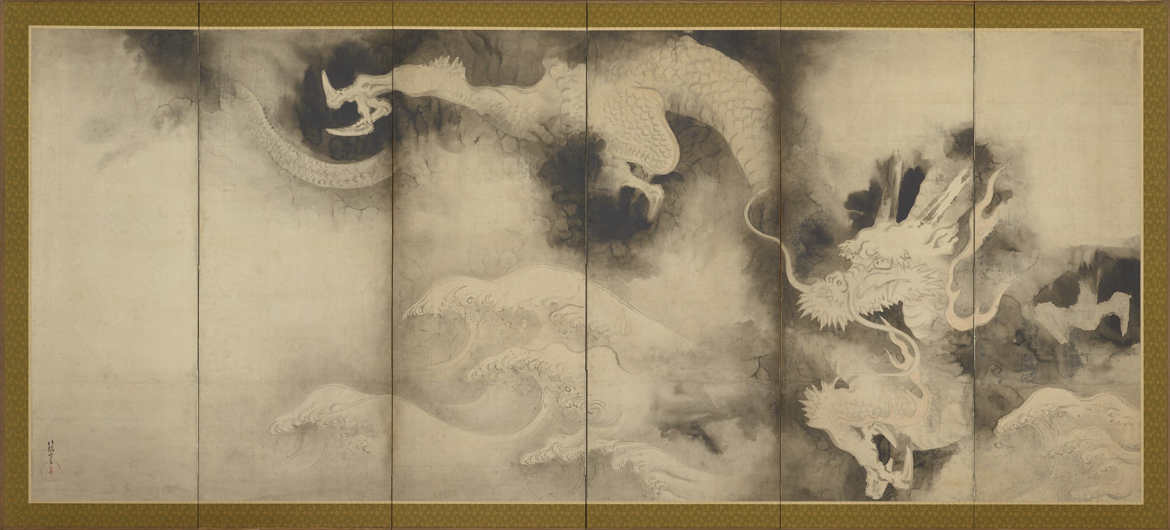 Tawaraya Sotatsu, Dragons and Clouds 雲龍図屏風 （右隻）