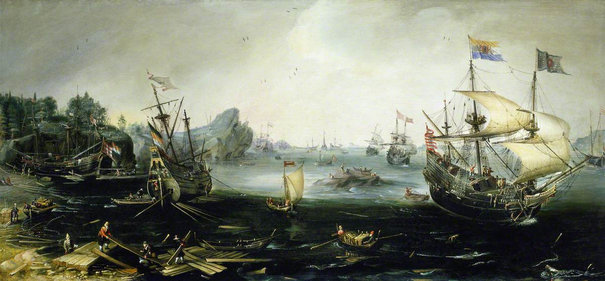 Andries van Eertvelt, Dutch Ships loading Timber in a Northern Port