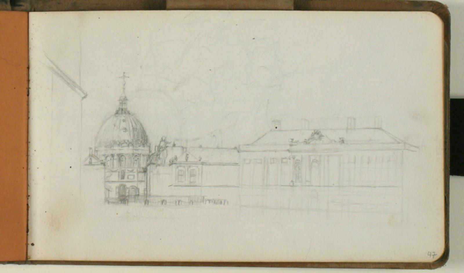 Niels Larsen Stevns, Skitser af Amalienborg og Frederikskirken