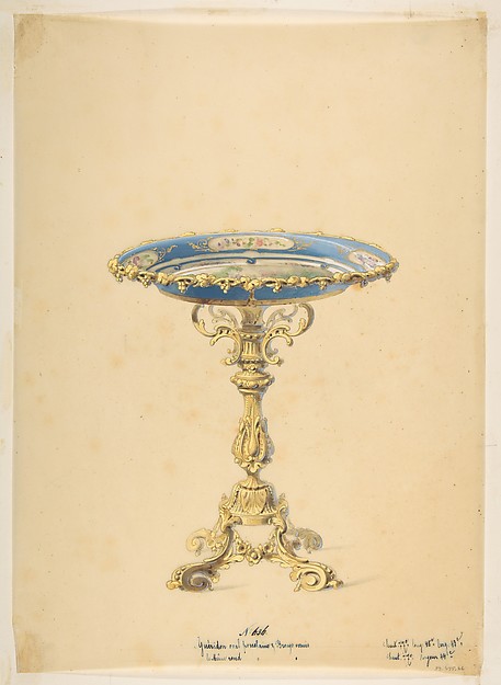 Anonymous, French, 19th century, Design for a Round Porcelain Table with Polished Bronze