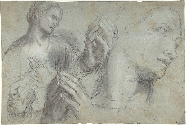 Federico Barocci, Studies of a Man's Head and of His Hands