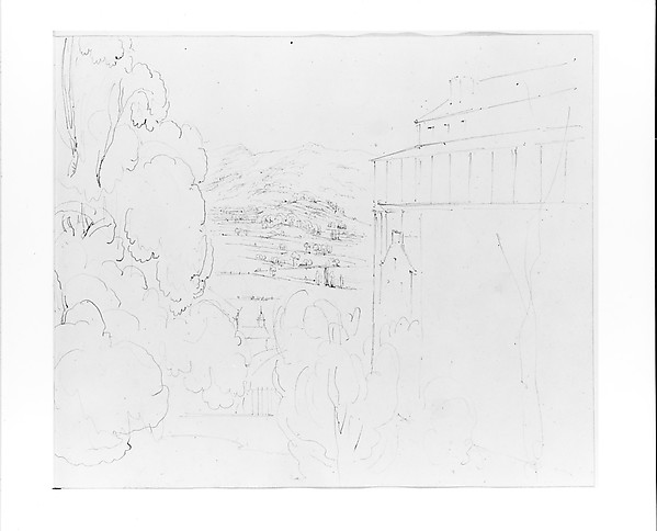 John William Casilear, View of the Valley, from Between Trees and Mountain House (from Sketchbook)