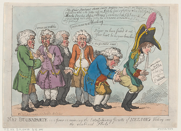 Thomas Rowlandson, Nap Buonaparte in a Fever on Receiving the Extraordinary Gazette of Nelson's Victory Over the Combined Fleets