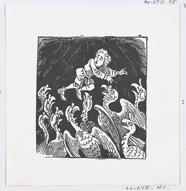 José Guadalupe Posada, A small boy being fed to vultures, an illustration to 'The King and His Three Sons'