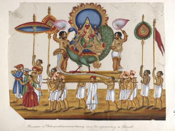 Unknown, One of twenty mica paintings depicting Hindu deities and festival processions with decorated cars.