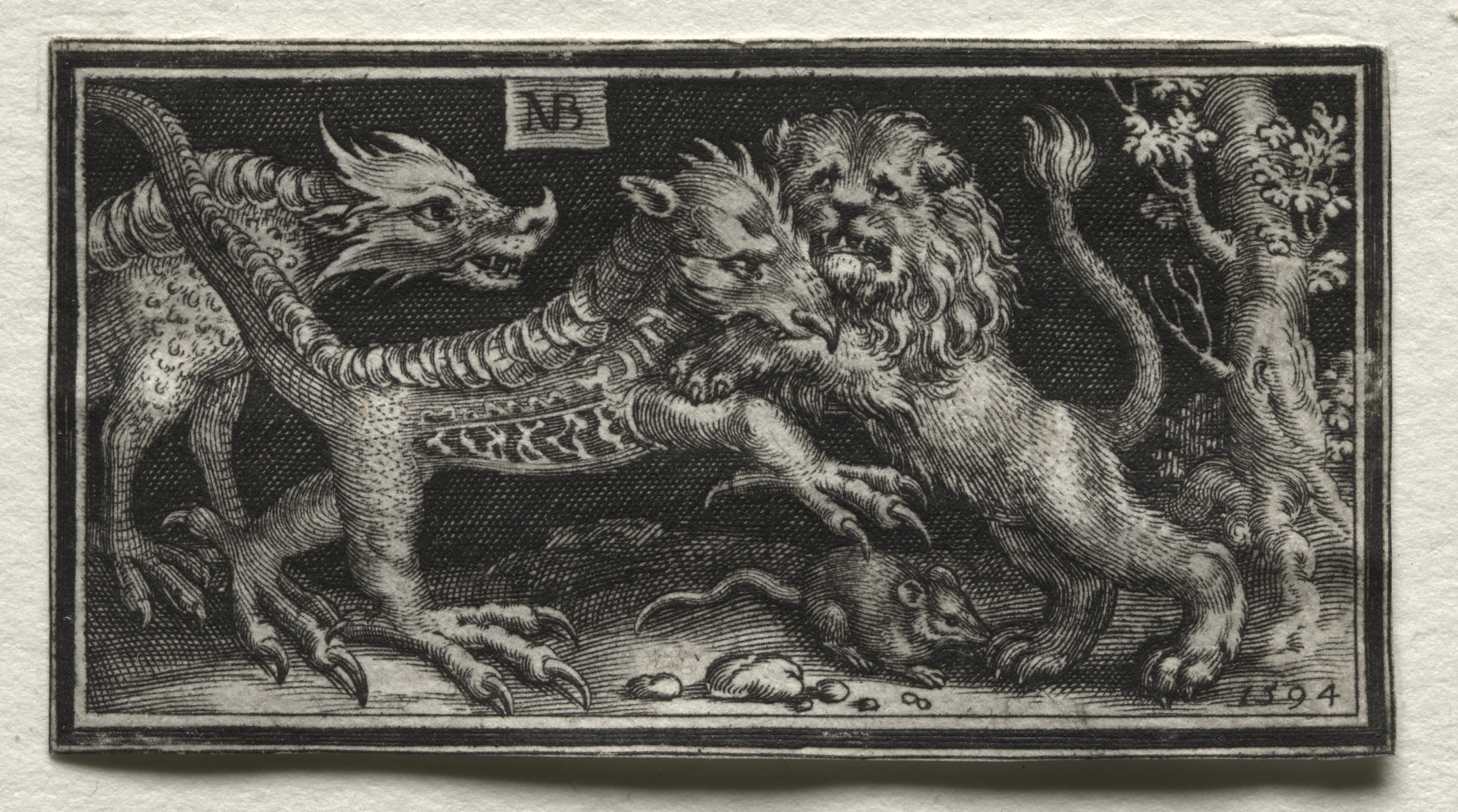 Nicolaes de Bruyn, Lion Fighting two Beasts