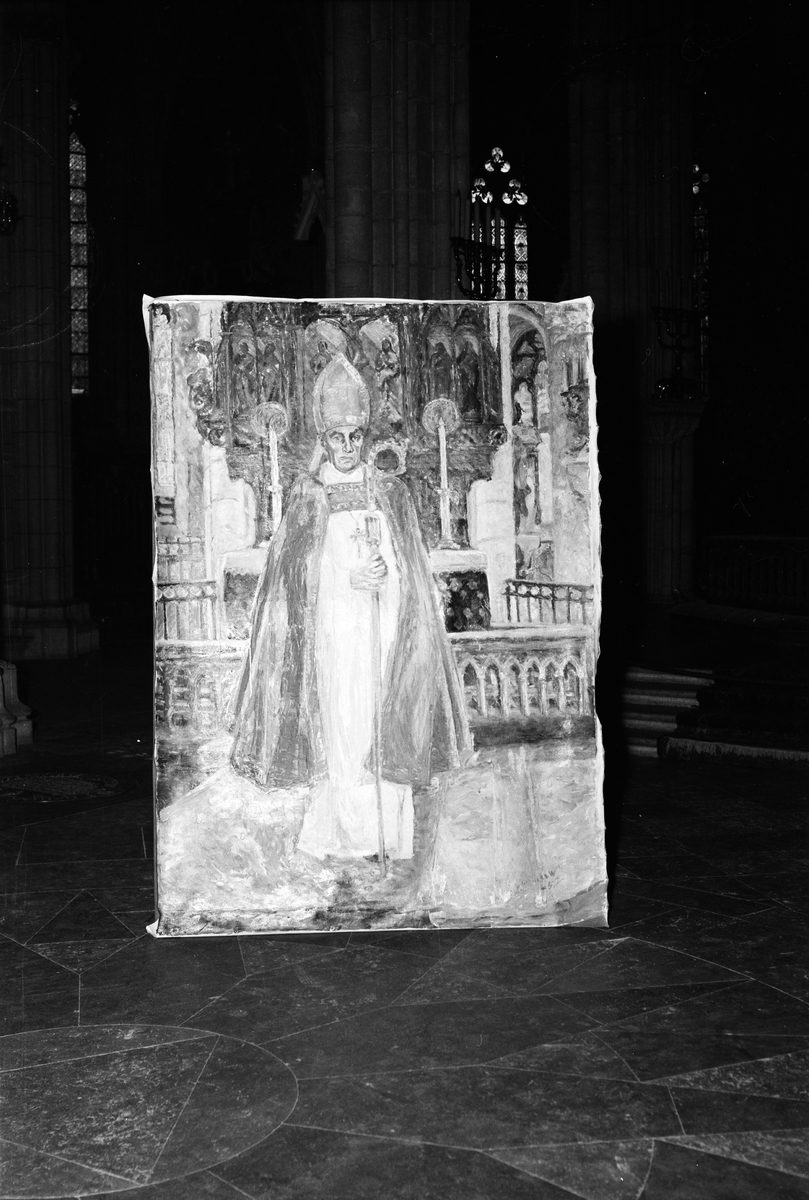 Uppsala-Bild, Målning föreställande ärkebiskop Yngve Brilioth, Uppsala domkyrka 1952