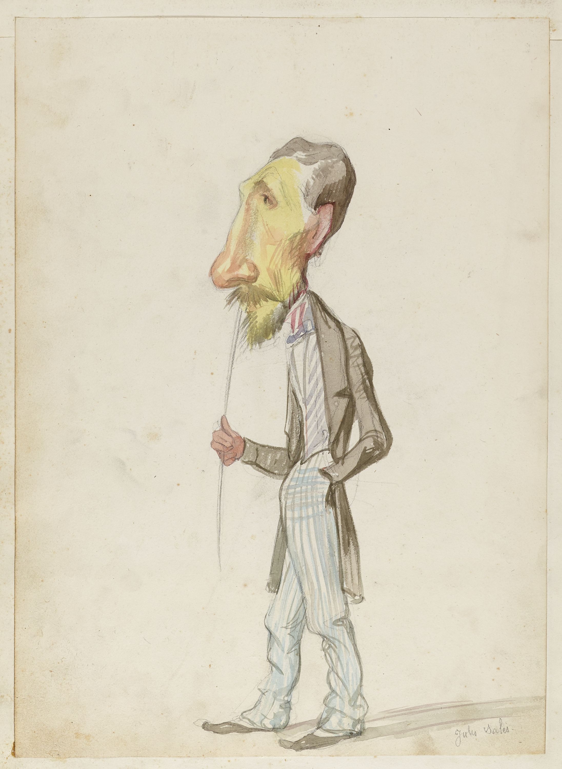 Anonyme, Portrait-charge d'un homme barbu au visage jaune (Jules Sales)