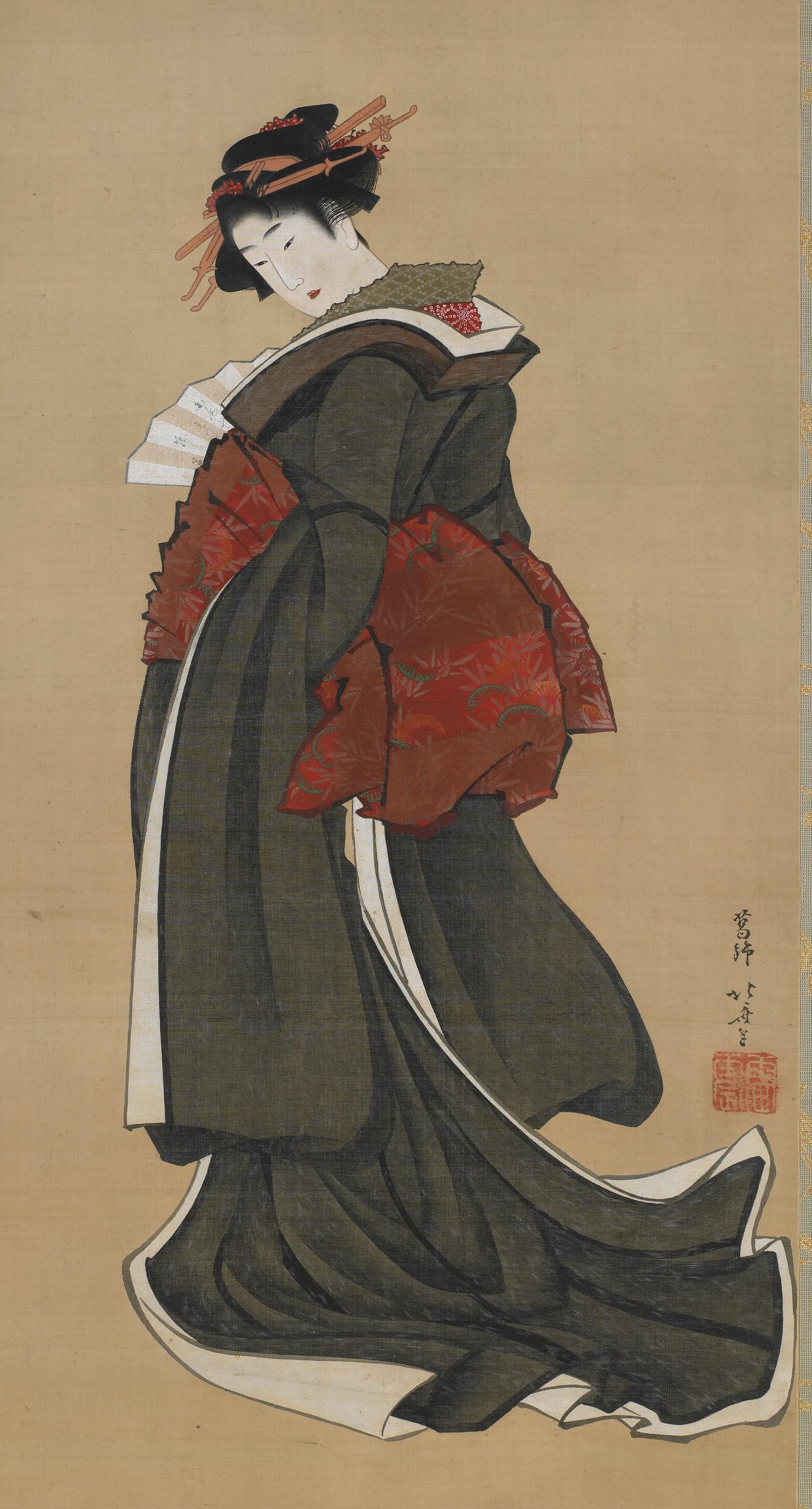Katsushika Hokusai, Woman holding a fan