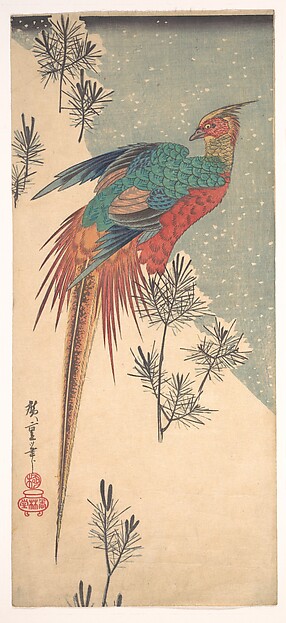 Utagawa Hiroshige, Golden Pheasant and Pine Shoots in Snow