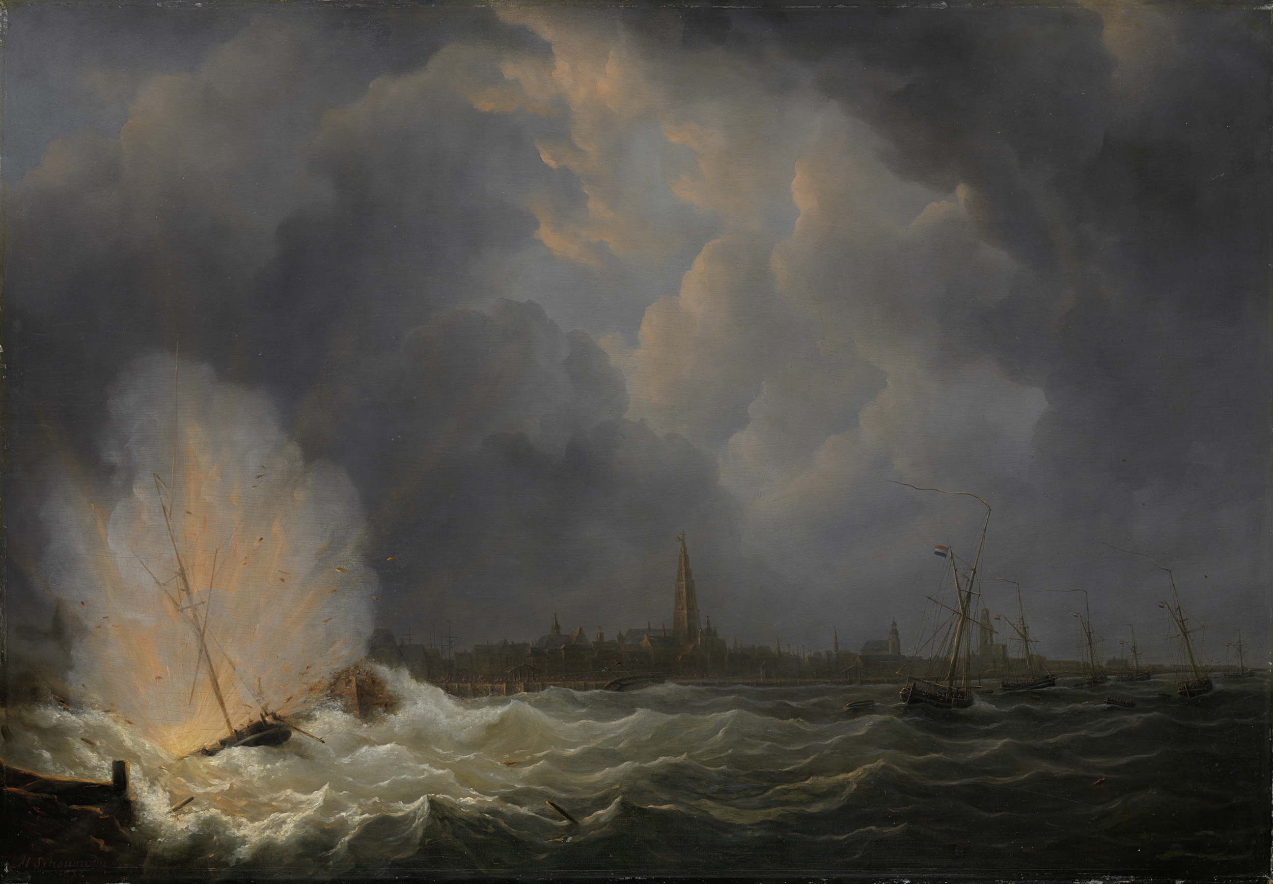 Martinus Schouman, Explosion at Antwerp of Dutch Gunboat No. 2, Commanded by Jan van Speyk, 5 February 1831
