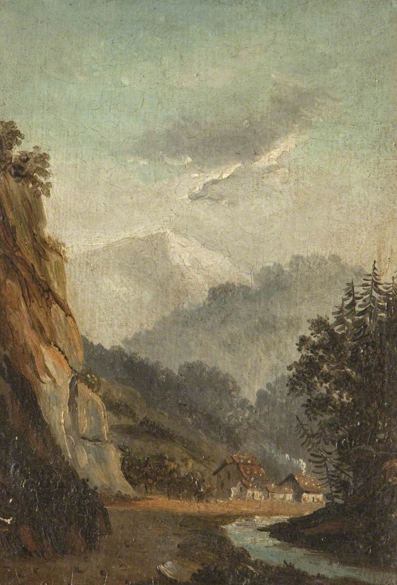 Georgiana Chatterton, Subalpine Mountain Scenery with a Village below