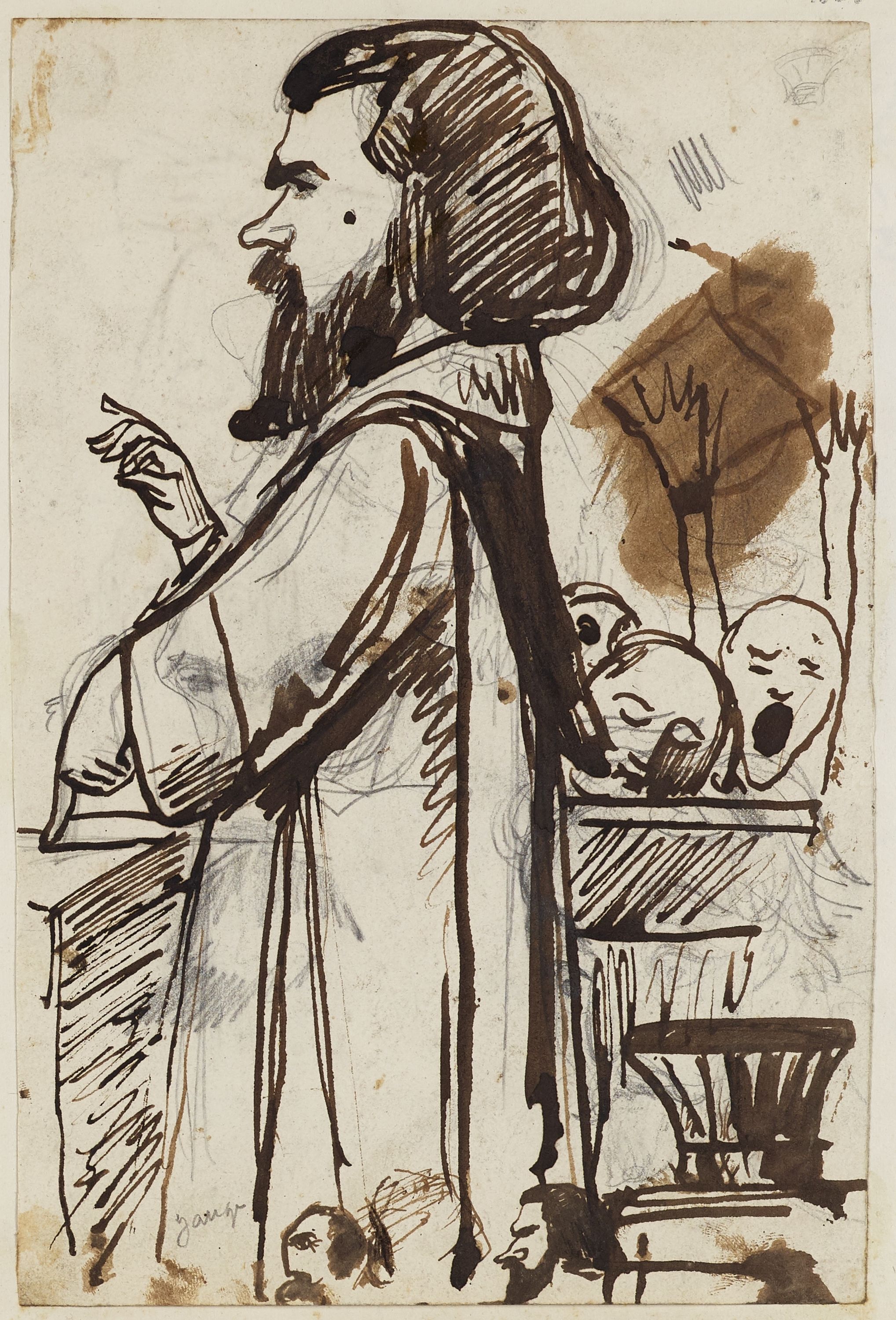 Anonyme, Portrait-charge d'un homme parlant en public (Jauge ou Jange)