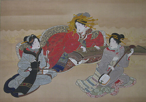 Utagawa Kuniyoshi, Three Beauties Playing Musical Instruments