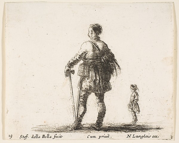 Stefano della Bella, A Polish nobleman in court dress, standing in center, seen from behind, another nobleman to right in background, plate 19 from "Diversi capricci"