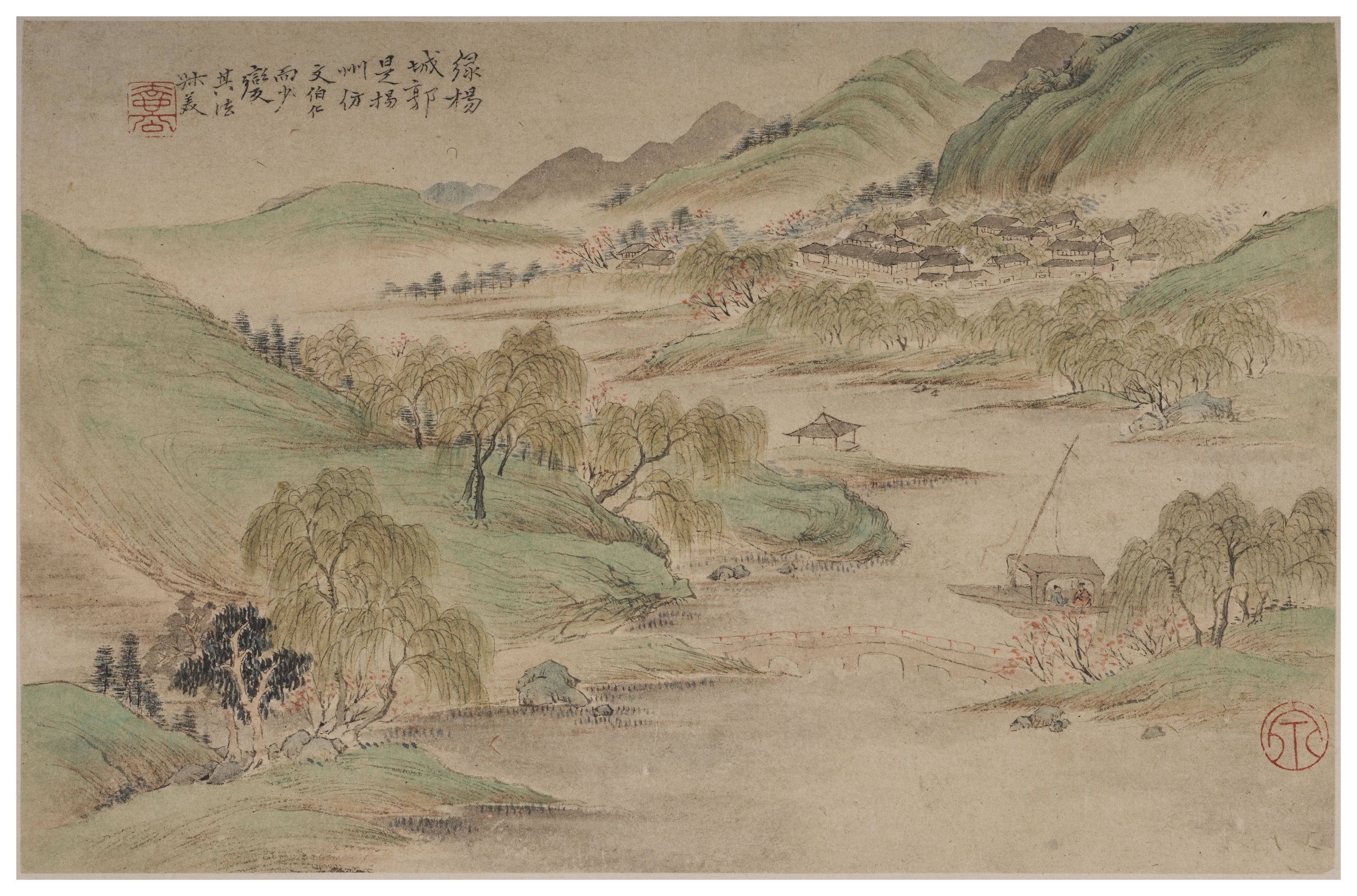 Du 錢杜 Qian, Paysage à la manière de l'école de Wu