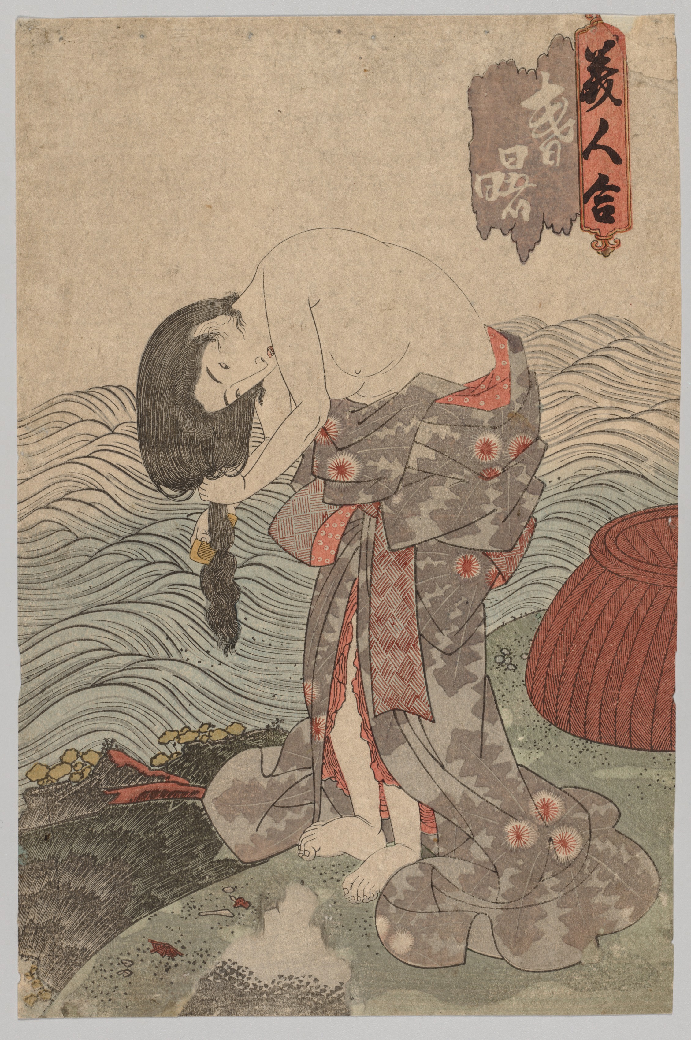 Utagawa Kunisada, Woman Diver Combing her Hair