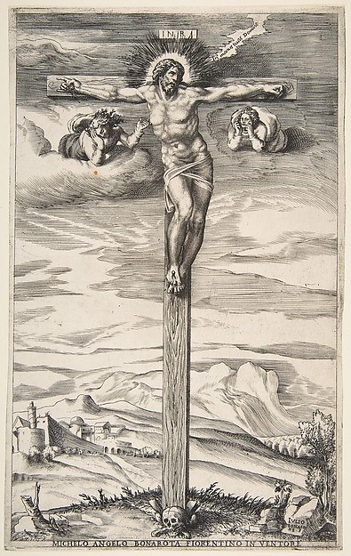 Giulio Bonasone, Crucifixion with Two Angels