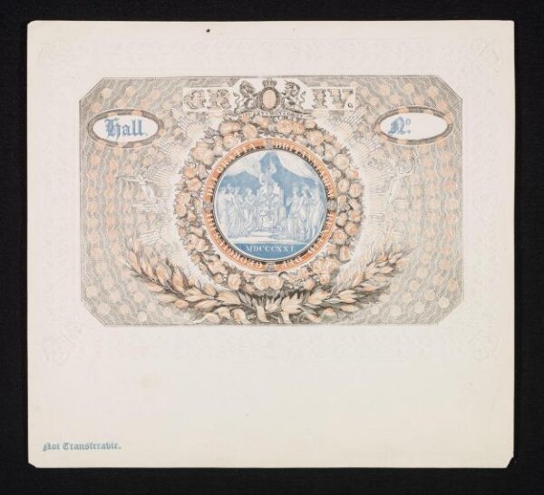 Unknown, Admission ticket to Westminster Hall, for the Coronation Banquet of King George IV