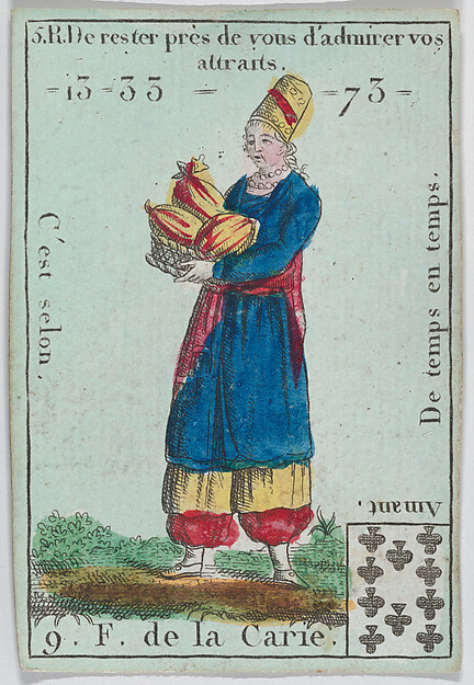 Anonymous, French, 18th century, F. de la Carie from playing cards "Jeu d'Or"