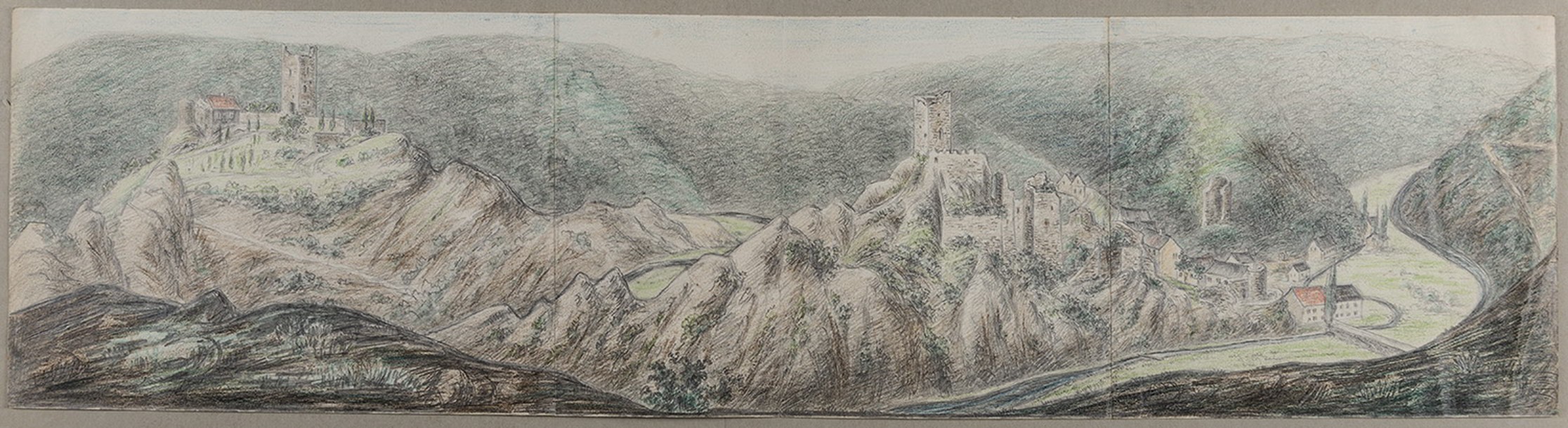 Rudolf Lutter, Manderscheid (Rheinland): Oberburg und Niederburg von Westen