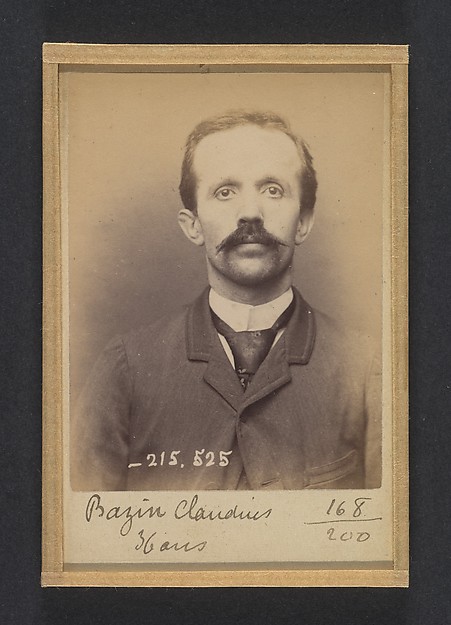 Alphonse Bertillon, Bazin. Claudius dit César. 36 ans, né à Chatillon (Ain). Mécanicien. Anarchiste. 11/3/94.