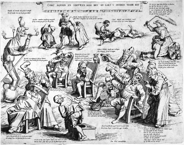 Salomon Savery, Satirisk blad med dårer og kvaksalvere (Comt mannen en vrouwen alle bey en laet u snyden vande key)