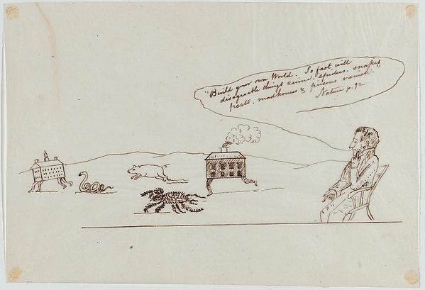 Christopher Pearse Cranch, Build Your Own World. So Fast Will Disagreeable Things...Vanish (Illustration for Ralph Waldo Emerson's "Nature")