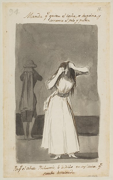 Goya (Francisco de Goya y Lucientes), Woman throwing a tantrum and pulling her hair; folio 94 (verso) from the Madrid Album "B"