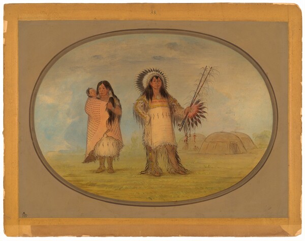 George Catlin, Mandan Civil Chief, His Wife, and Child