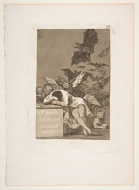 Goya (Francisco de Goya y Lucientes), Plate 43 from "Los Caprichos": The sleep of reason produces monsters (El sueño de la razon produce monstruos)