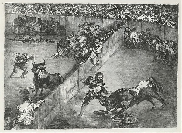 Goya (Francisco de Goya y Lucientes), Bullfight in a divided ring, from the 'Bulls of Bordeaux'
