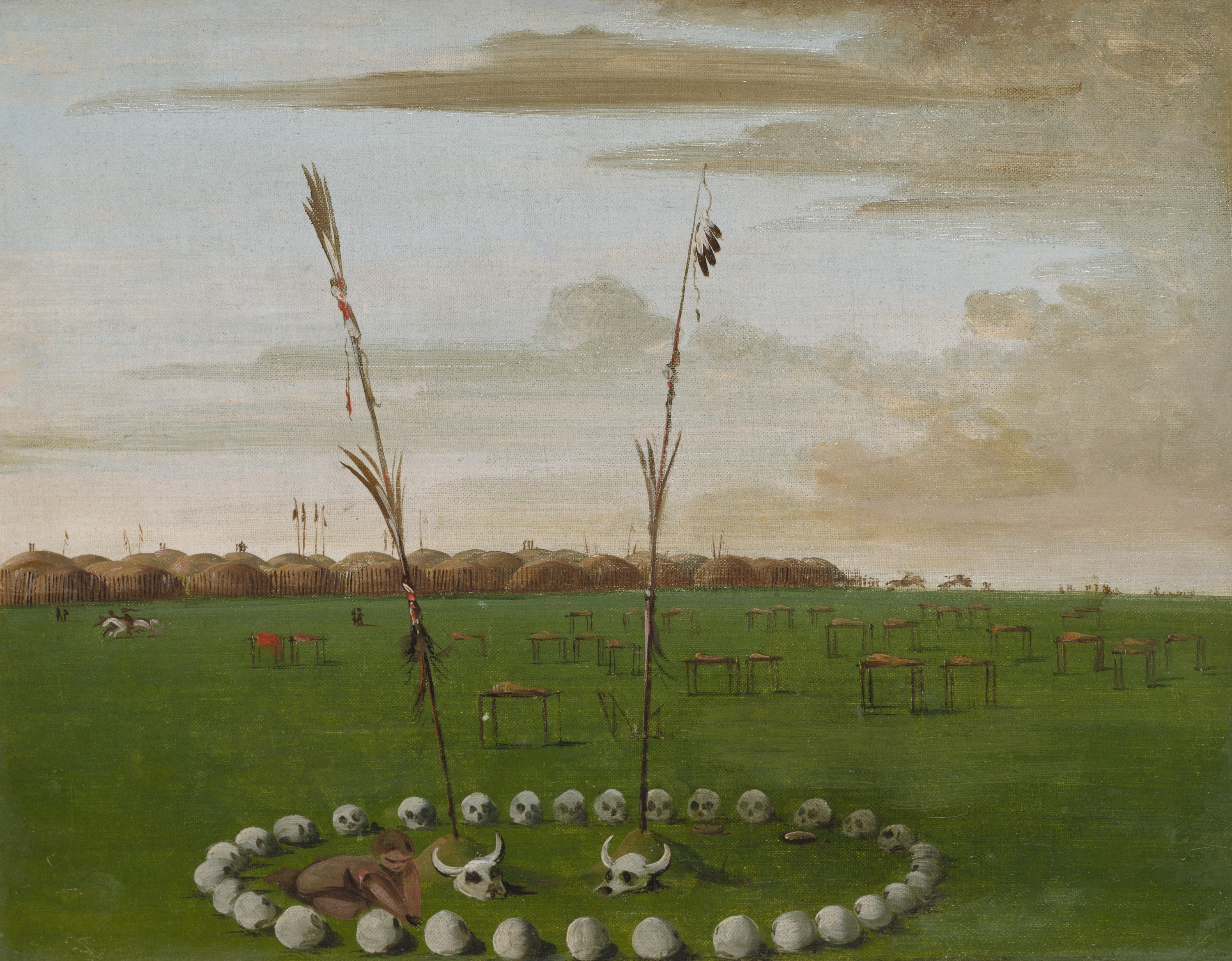 George Catlin, Back View of Mandan Village, Showing the Cemetery