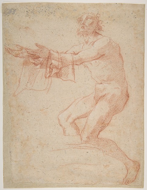 Salvator Rosa, Study for a Raising of Lazarus (recto); half-length study of bearded nude male figure, and a man and woman with donkey (verso)