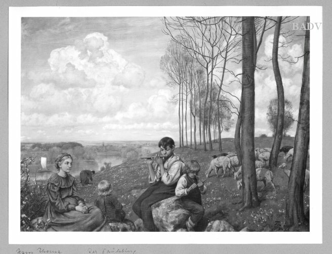 Hans Thoma, group of young shepherds in landscape