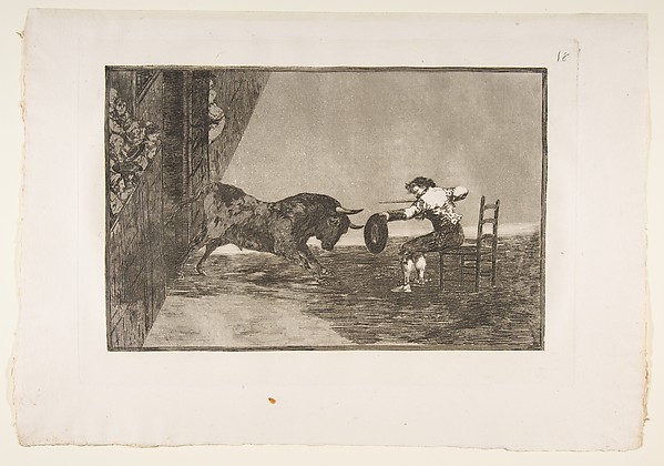 Goya (Francisco de Goya y Lucientes), Plate 18 of "La 'Tauromaquia": The daring of Martincho in the ring at Zaragoza