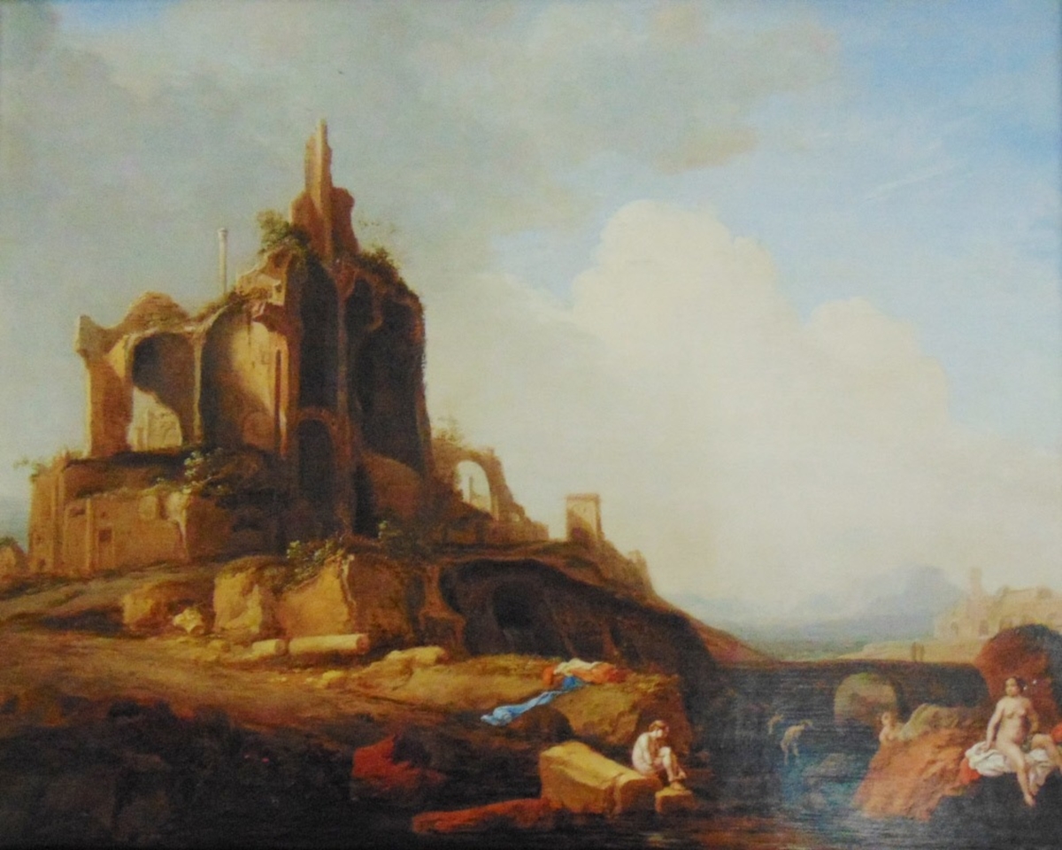 Bartholomeus Breenbergh, Landscape with Figures bathing near Classical Ruins