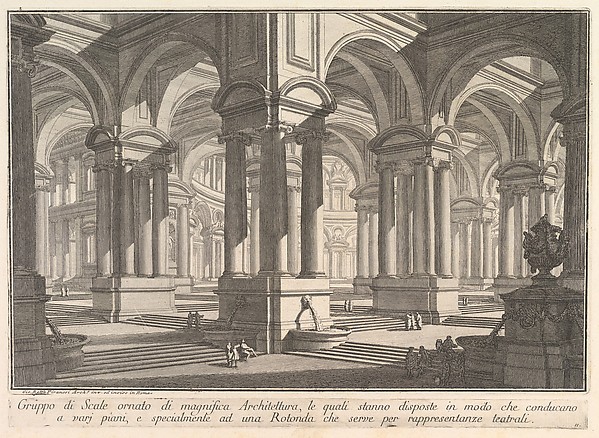 Giovanni Battista Piranesi, Stairways adorned by magnificient architecture... (Gruppo di Scale ornato di magnifica Architettura...), from "Prima Parte di Architettura, e Prospettive"