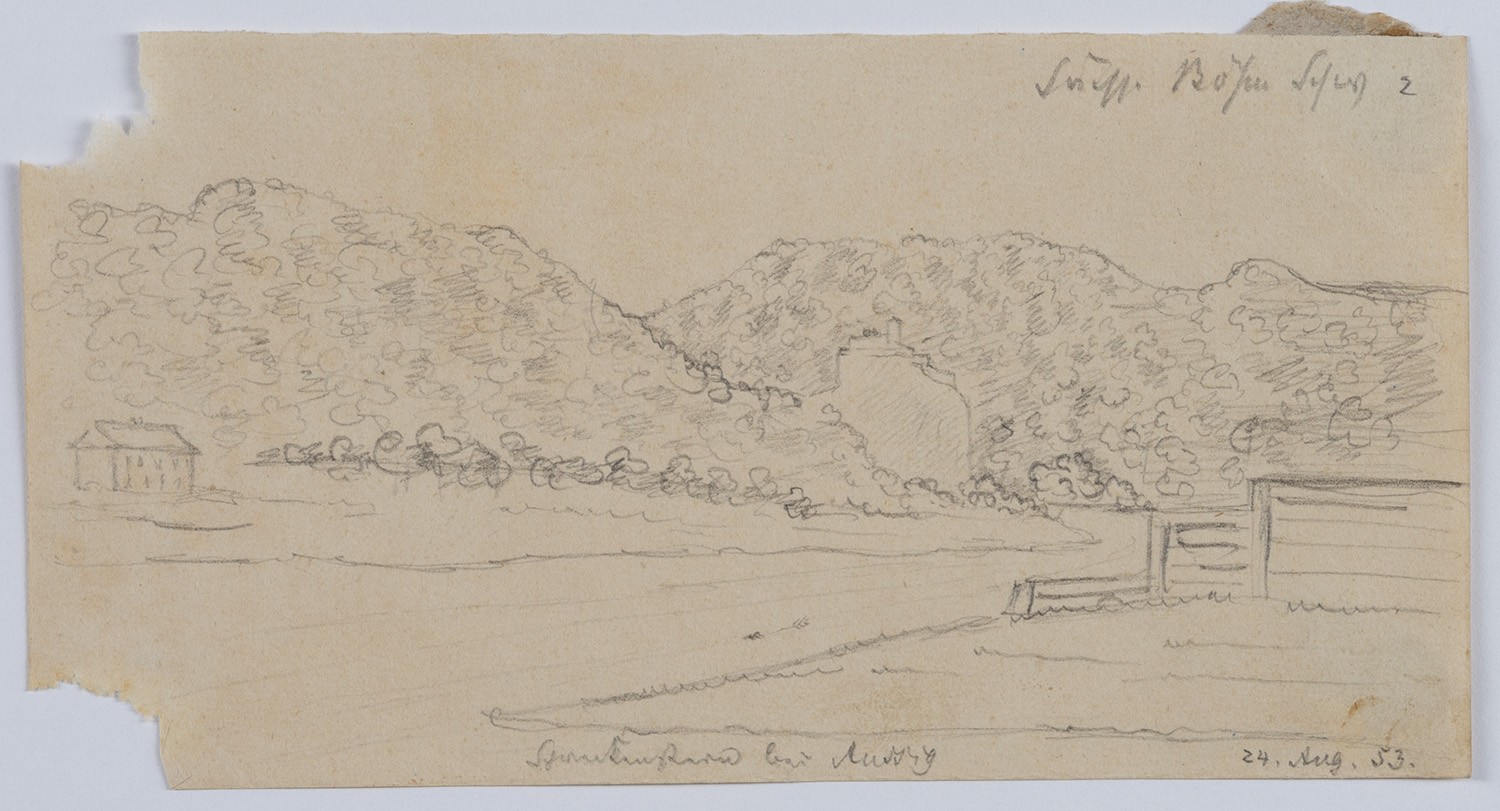 Rudolf Lutter, Aussig a. d. Elbe (Böhmen): Burg Schreckenstein von Nordost aus der Ferne