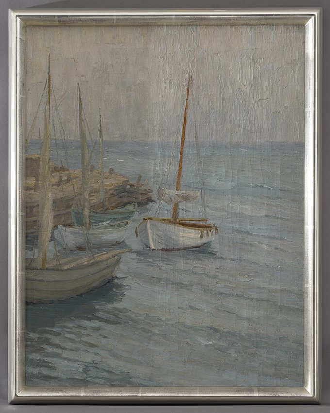 Gertrud Körner, Segelboote am Pier, um 1900