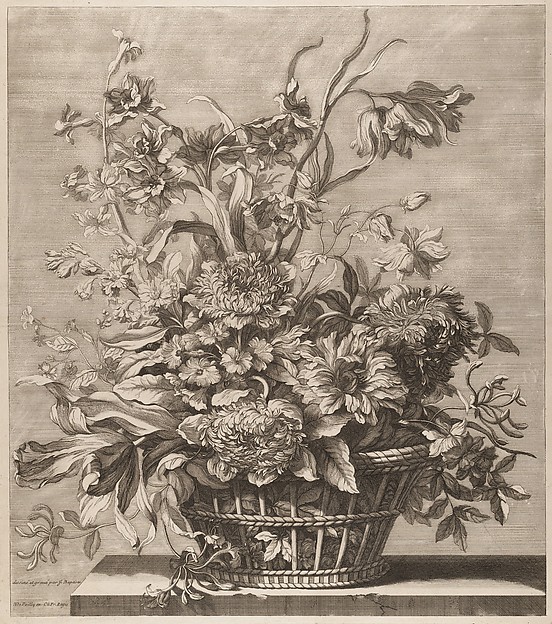 Jean-Baptiste Monnoyer, Basket of Flowers from the Book of Several Baskets of Flowers, Designed and Engraved by Baptiste Monnoyer (Livre de Plusieurs Corbeilles de Fleurs dessiné et gravé par Baptiste Monnoyer)