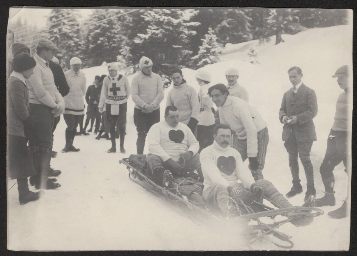 Anonym, Adolf Loos mit Theodor Beer(?) bei einer Bob-Wettfahrt in Davos