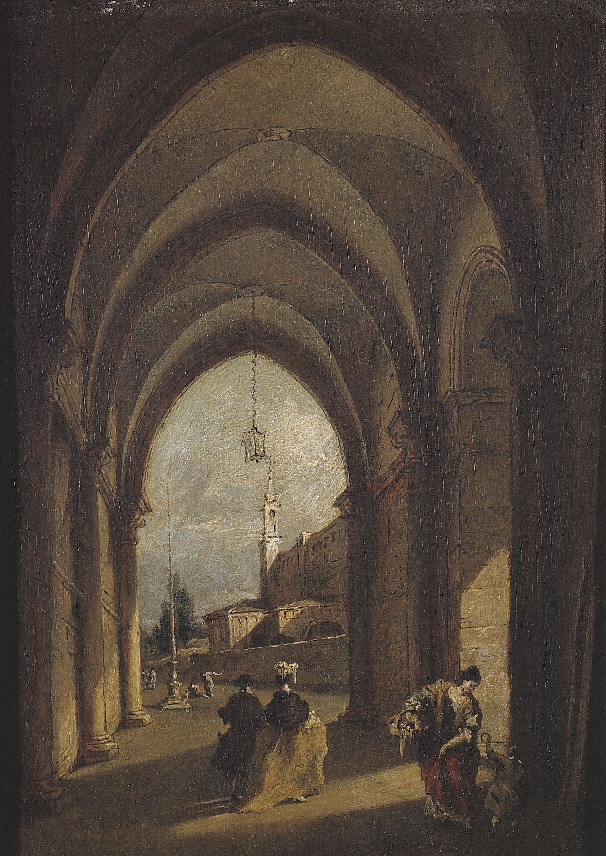 Ecole de Venise, Arcades gothiques, avec paysage et figures