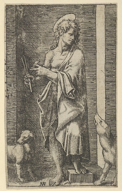 Marcantonio Raimondi, St Lazarus flanked by two dogs, from "Piccoli Santi" (Small Saints)