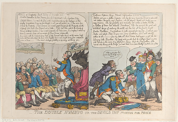 Thomas Rowlandson, The Double Humbug or the Devils Imp Praying for Peace