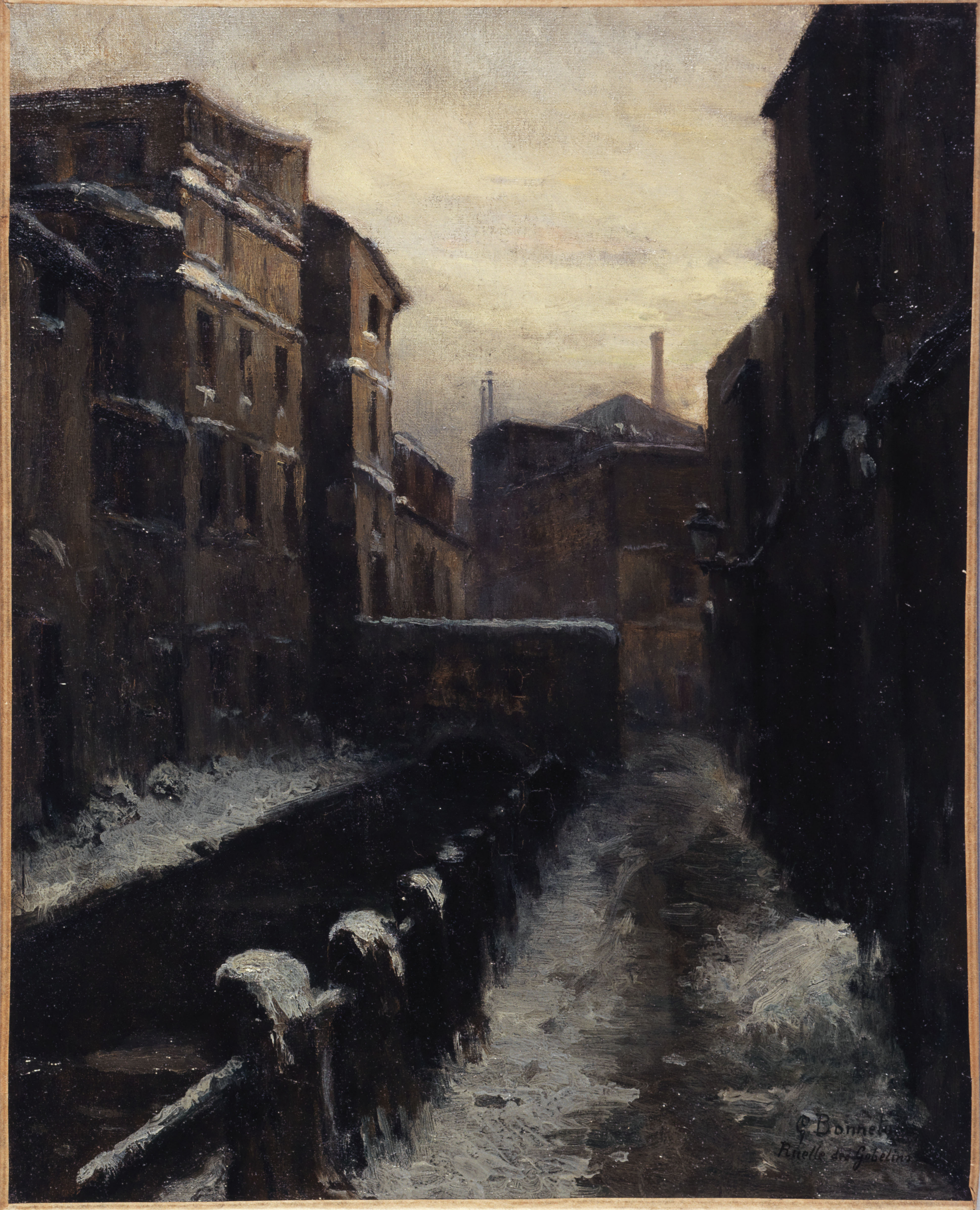 Germain Eugène Bonneton, Vue de la Bièvre, ruelle des Gobelins (effet de neige)