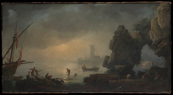 Joseph Vernet, Harbor Scene with a Grotto and Fishermen Hauling in Nets