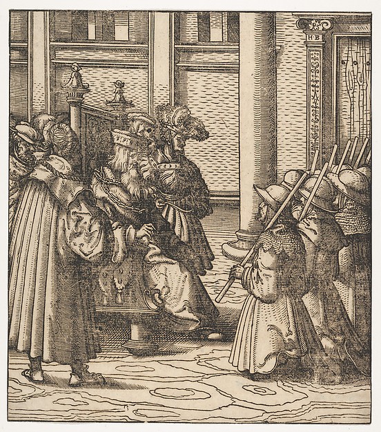 Hans Burgkmair, The Brown and White Party Asking Mercy from the Old White King, from Der Weisskunig